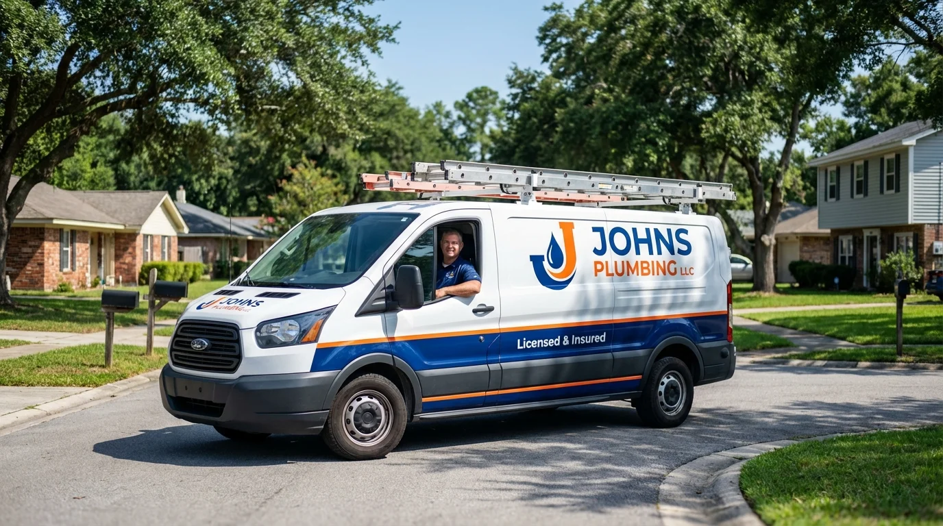 Johns Plumbing LLC service van in Steep Falls, ME