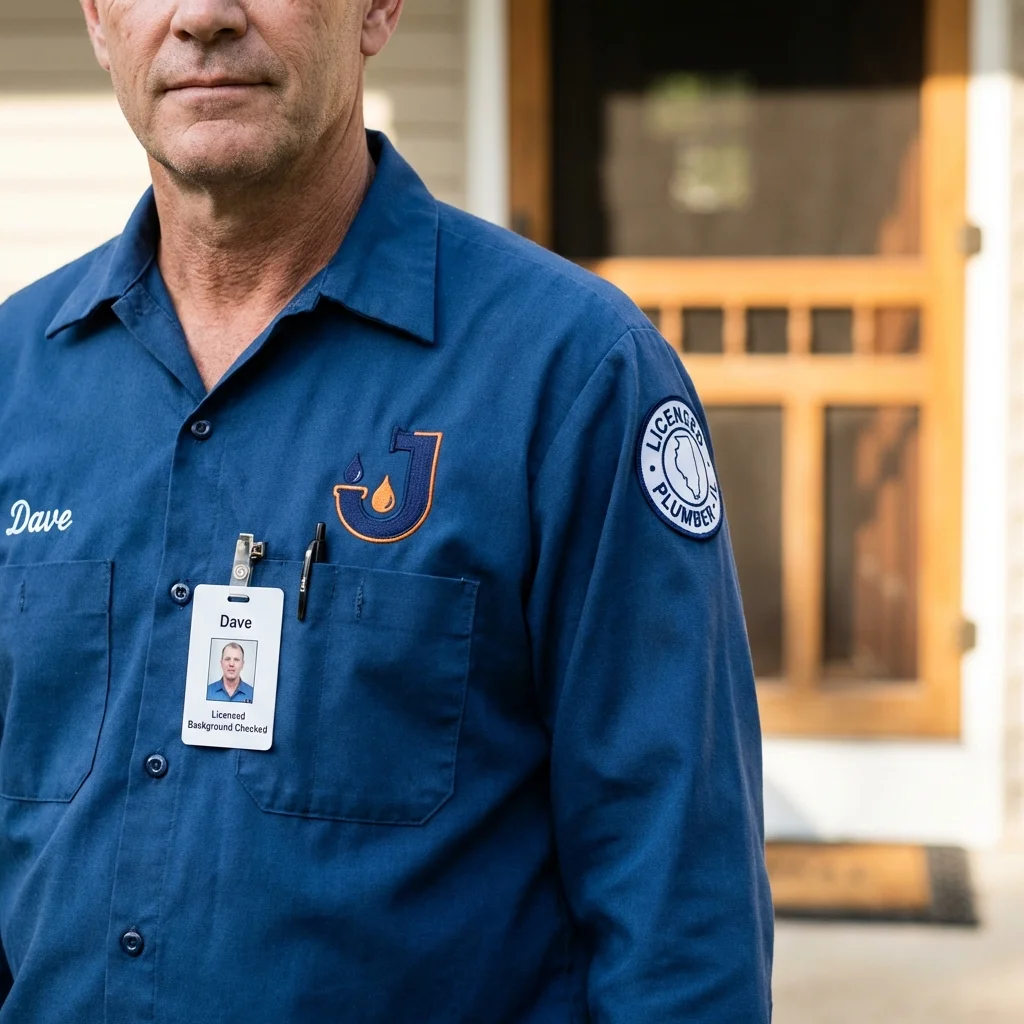 Licensed plumber showing ID badge in Steep Falls, ME