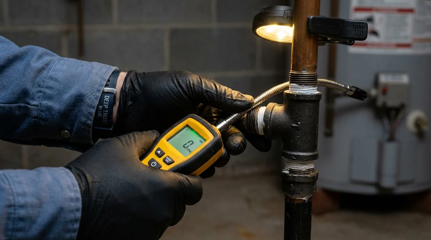 Gas leak detection with electronic sniffer by Johns Plumbing LLC in Steep Falls